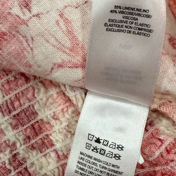 LUCKY BRAND NWT Floral Linen Blend Short Puff Sleeve Crop Top Red White Large - Picture 9 of 9